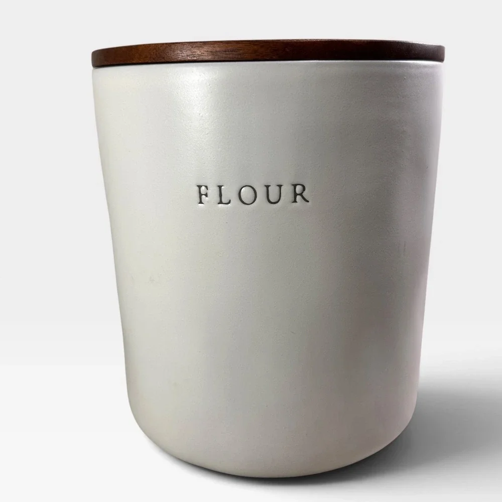 Hearth and Hand Magnolia Stoneware Flour Canister Cream Acacia Wood Lid